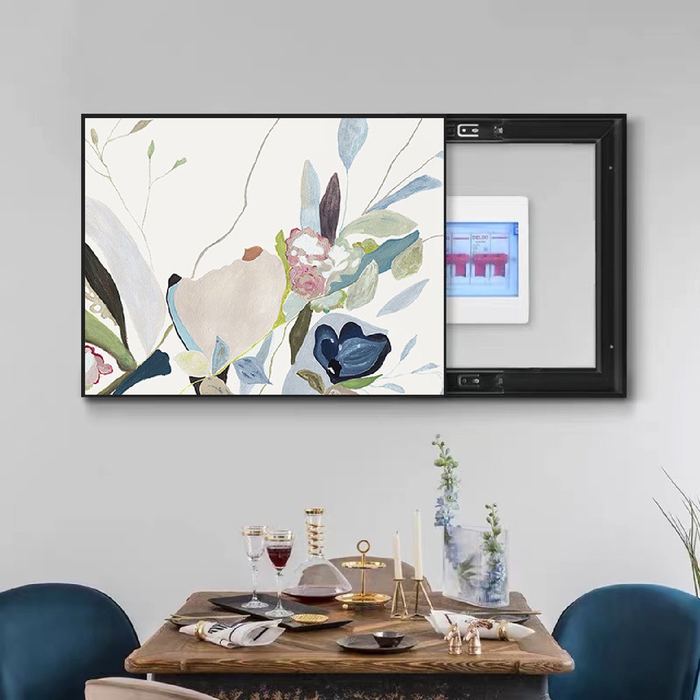 电表箱装饰画抽象手绘植物花卉电箱挂画免打孔电源箱开关盒壁画图片