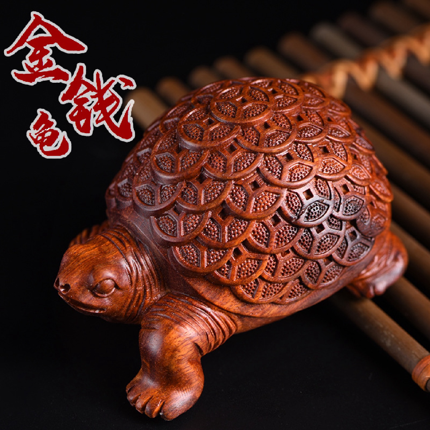 非洲小叶紫檀血檀绿檀金钱龟文玩把件木雕挂件随身富甲把玩件小件