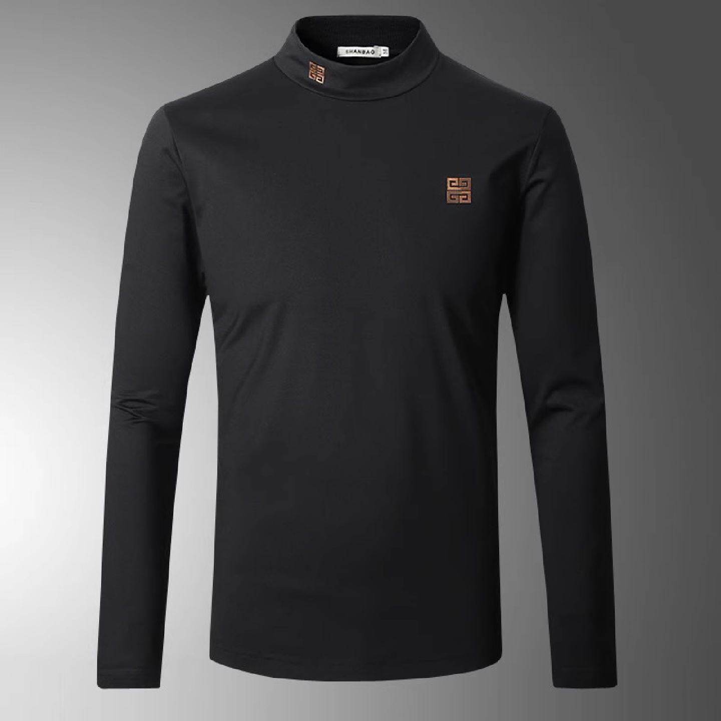 欧洲站保暖男装丝光棉长袖恤半高领打底衫薄绒中领内搭休闲体恤潮