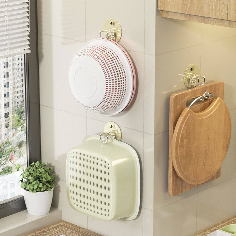 乐贴厨房家用盆架菜板挂钩架子不锈钢壁挂式免打孔粘钩面盆洗