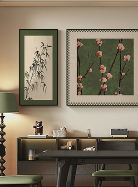 中古风餐厅装饰画南洋风餐桌背景墙壁画绿植法式复古绿色客厅挂画