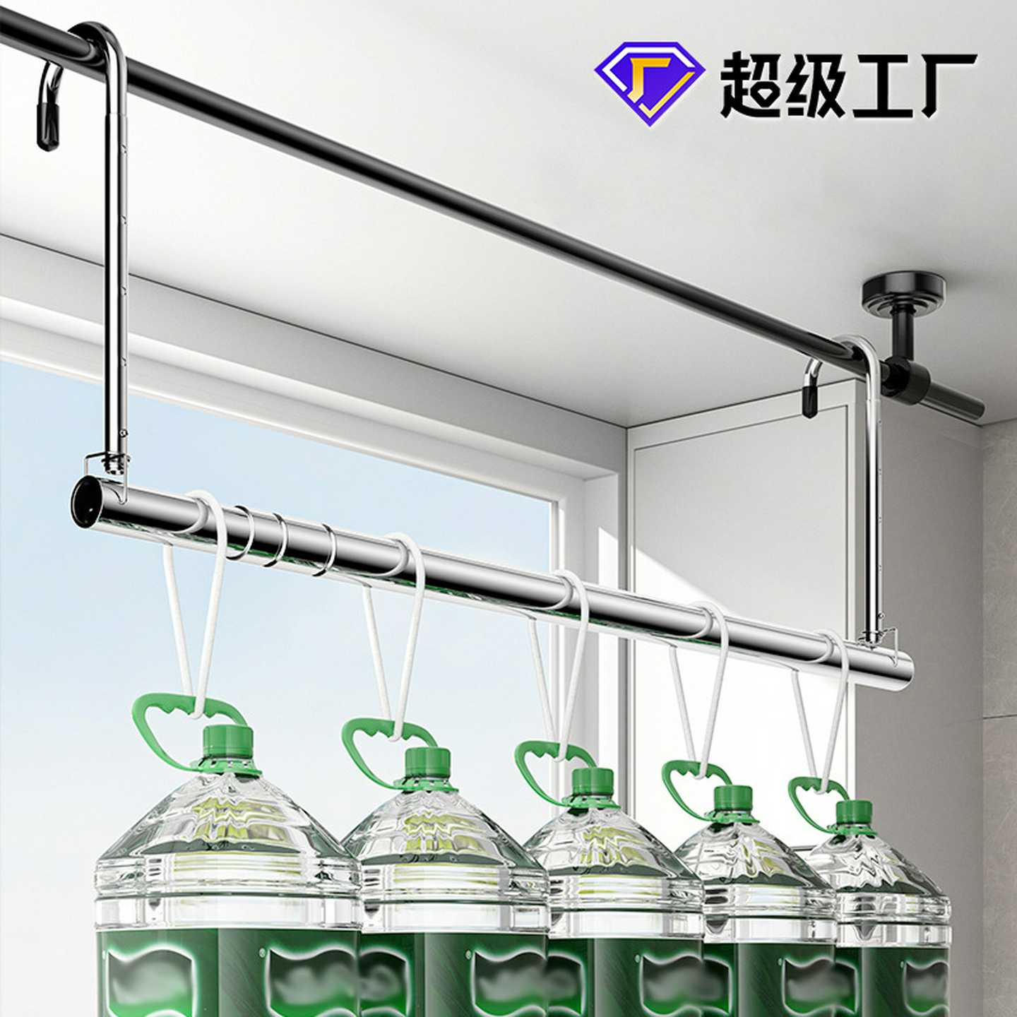 不锈钢晾衣杆可升缩折叠阳台卧室顶凉杆晒衣杆免打孔伸缩晾被神器