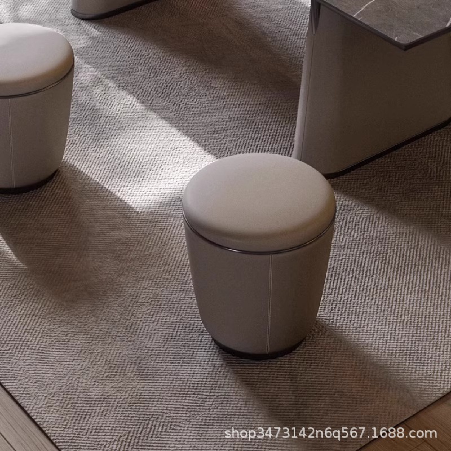 意式轻奢圆凳皮艺小凳子功夫茶台矮凳家用梳妆凳化妆凳皮凳换鞋凳
