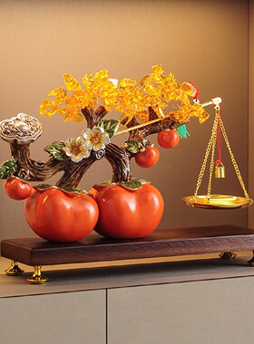 乔迁新居之喜柿柿事事称心如意发财树摆件客厅电视柜高档开业礼物