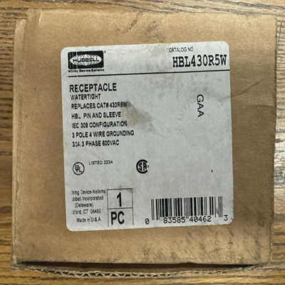 HUBBELLHBL430R5WWATERTIGHTPIN&SLEEVE30A600VACRECEPTA