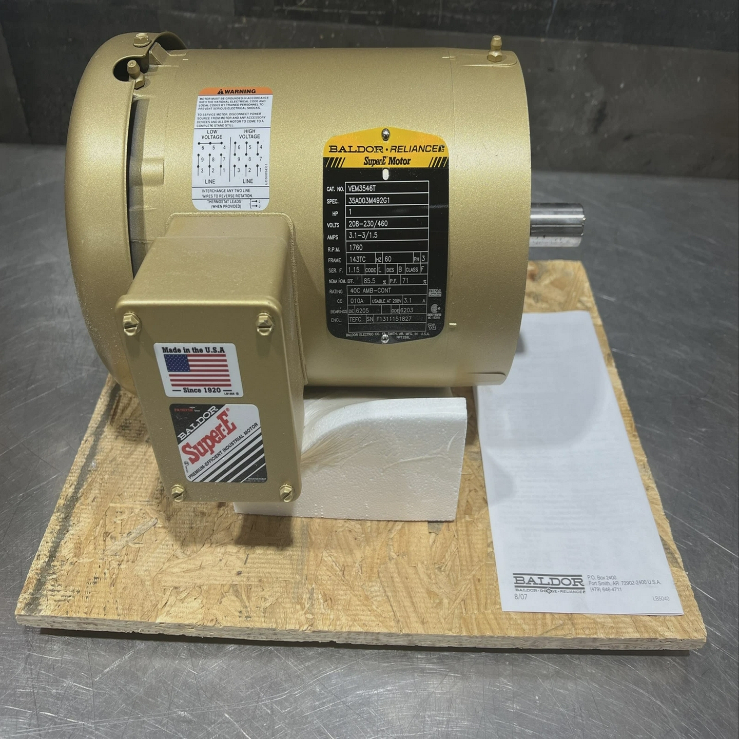 BALDORSuperEMotorVEM3546T35A003M492G1230/460V3/1.5AN