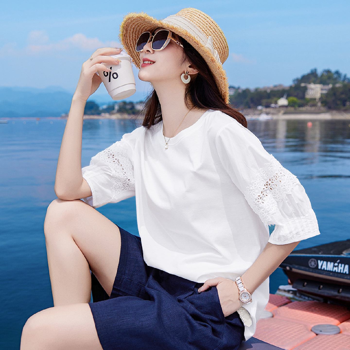 白色短袖T恤女2025新款女装爆款超火减龄半袖夏季T恤设计感上衣
