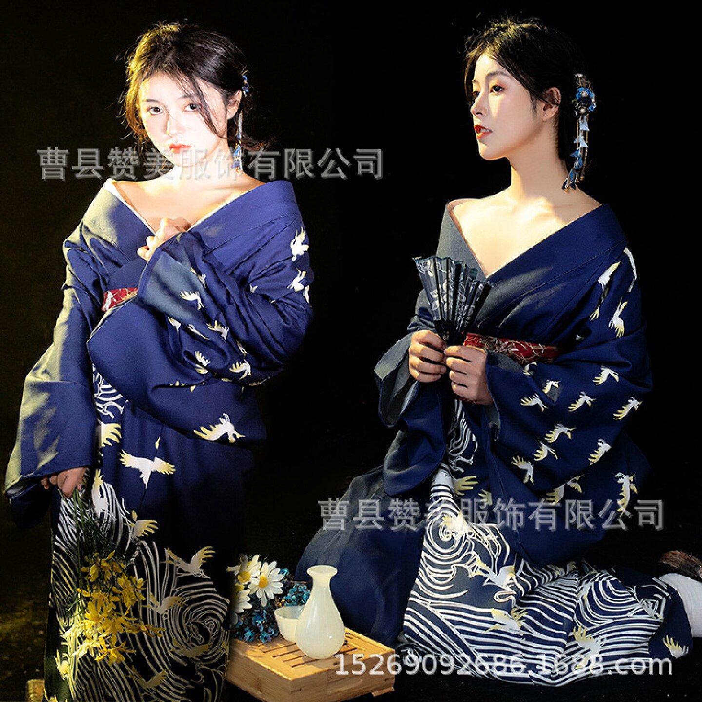 神明少女和服女改良中国风仙鹤日纺织机械配件