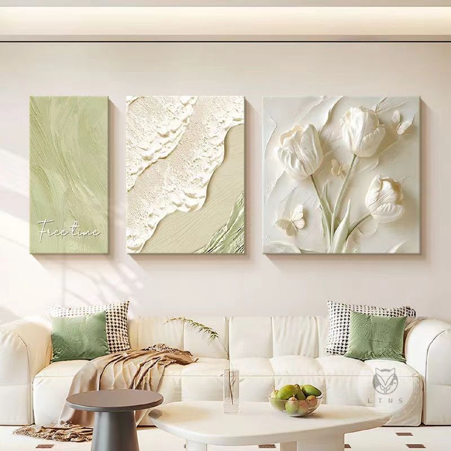 花卉奶油立体浮雕感客厅装饰画简约沙发背景墙肌理挂画三联画图片