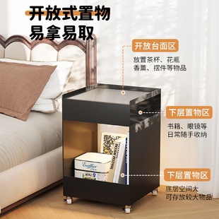 可移动铁艺床头柜小型卧室创意床头置物架带灯沙发边几轻奢感