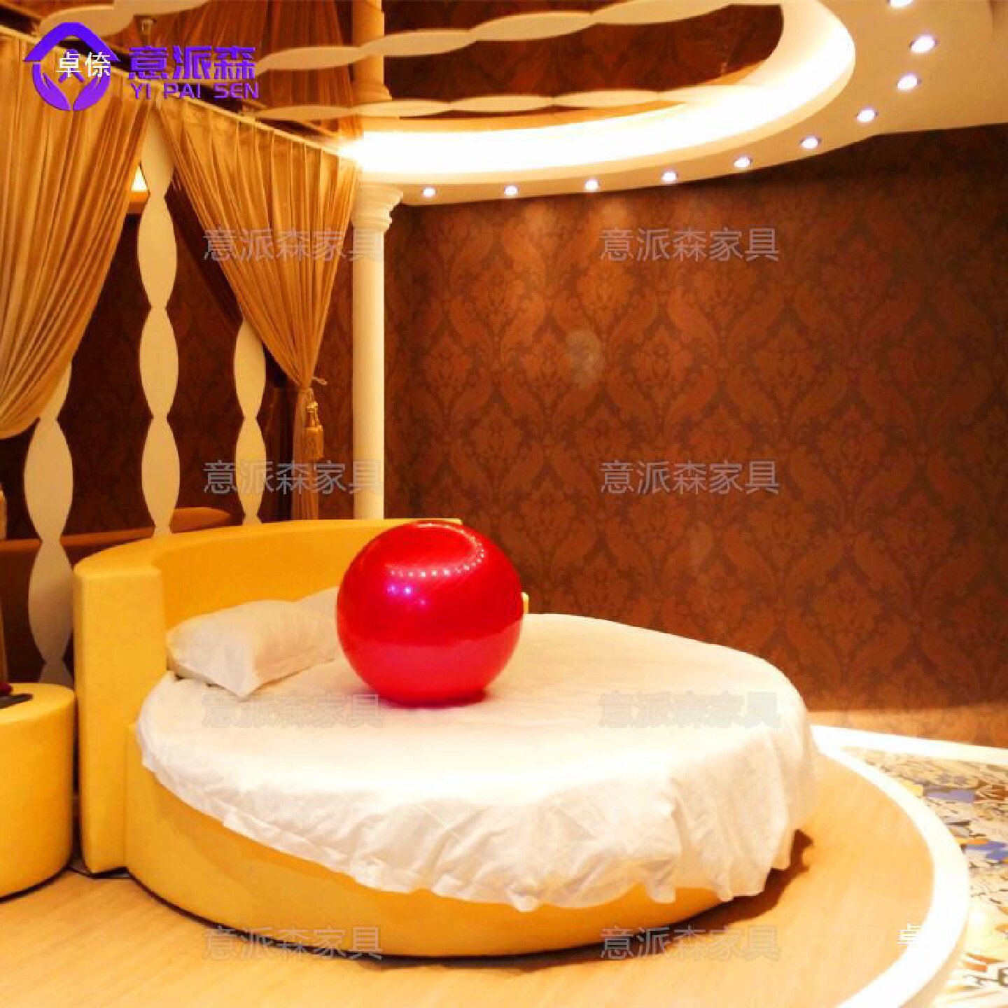 酒店床双人旅馆主题酒店家用皮艺圆床多功能电动床水床垫框架结构