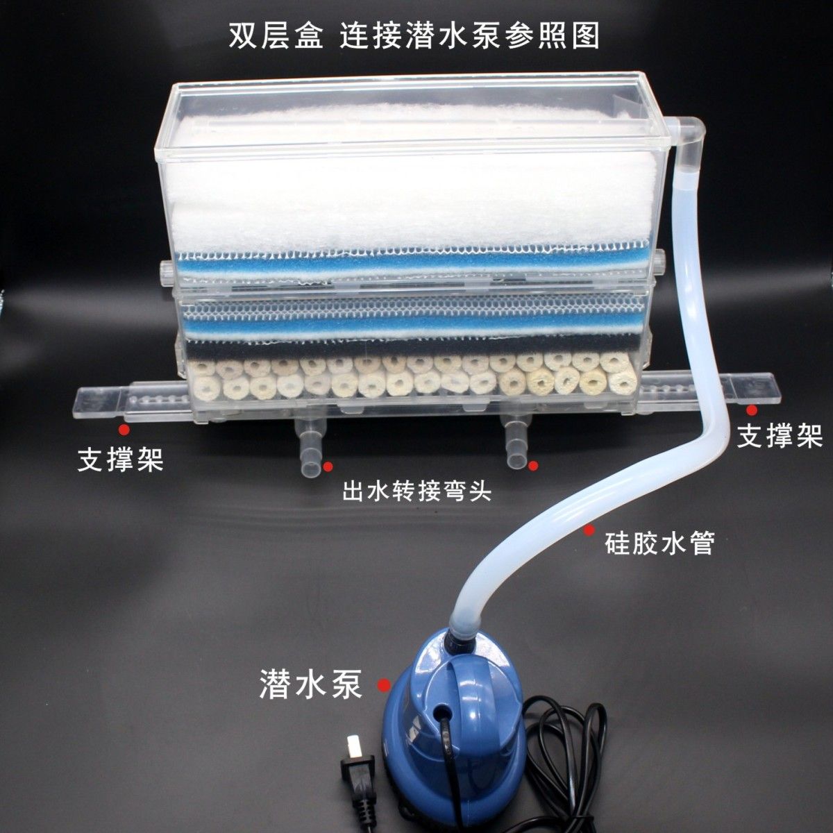 陶瓷鱼缸专用过滤器圆形水缸鱼盆吸便净水设备干湿分离滴流过滤盒