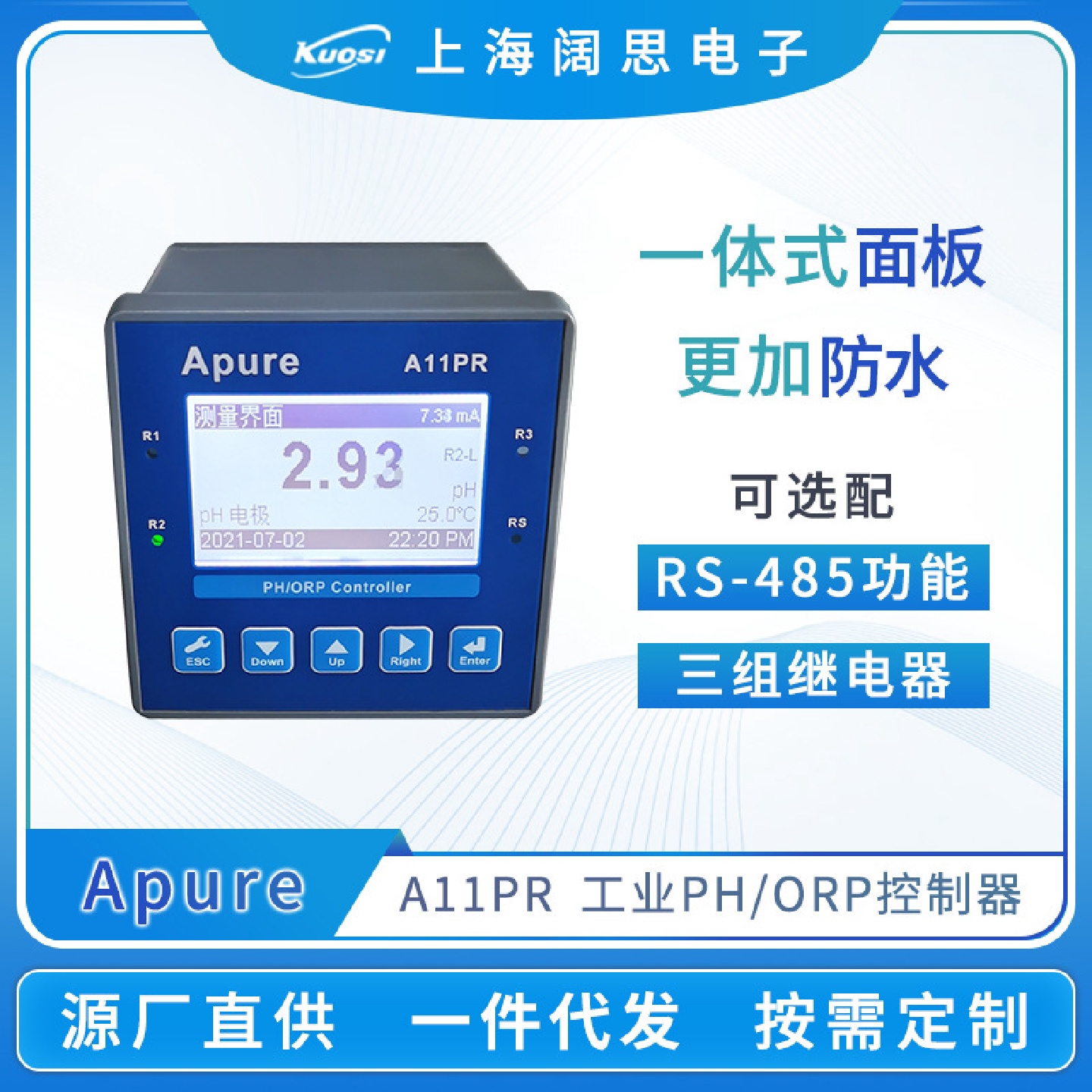Apure水质分析仪A10/A11PR工业在线PH/ORP控制器酸度计ph测定仪