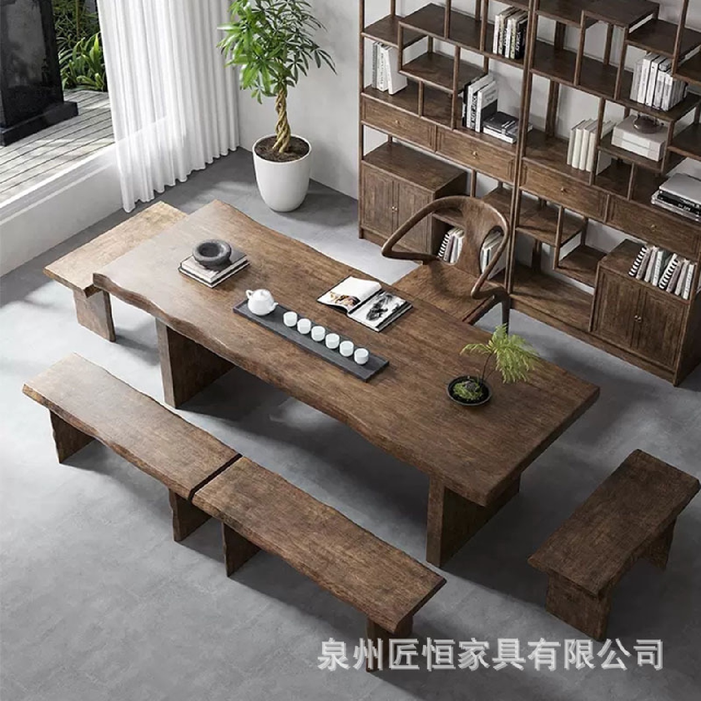 实木大板茶台办公室酒店新中式茶桌全套简约家用阳台原木泡茶桌子