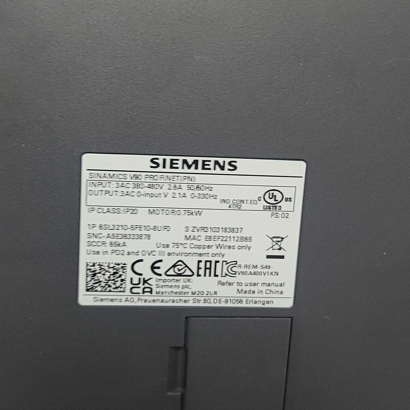 西门子V90伺服驱动器6SL3210-5FE10-8UF0--议价商品