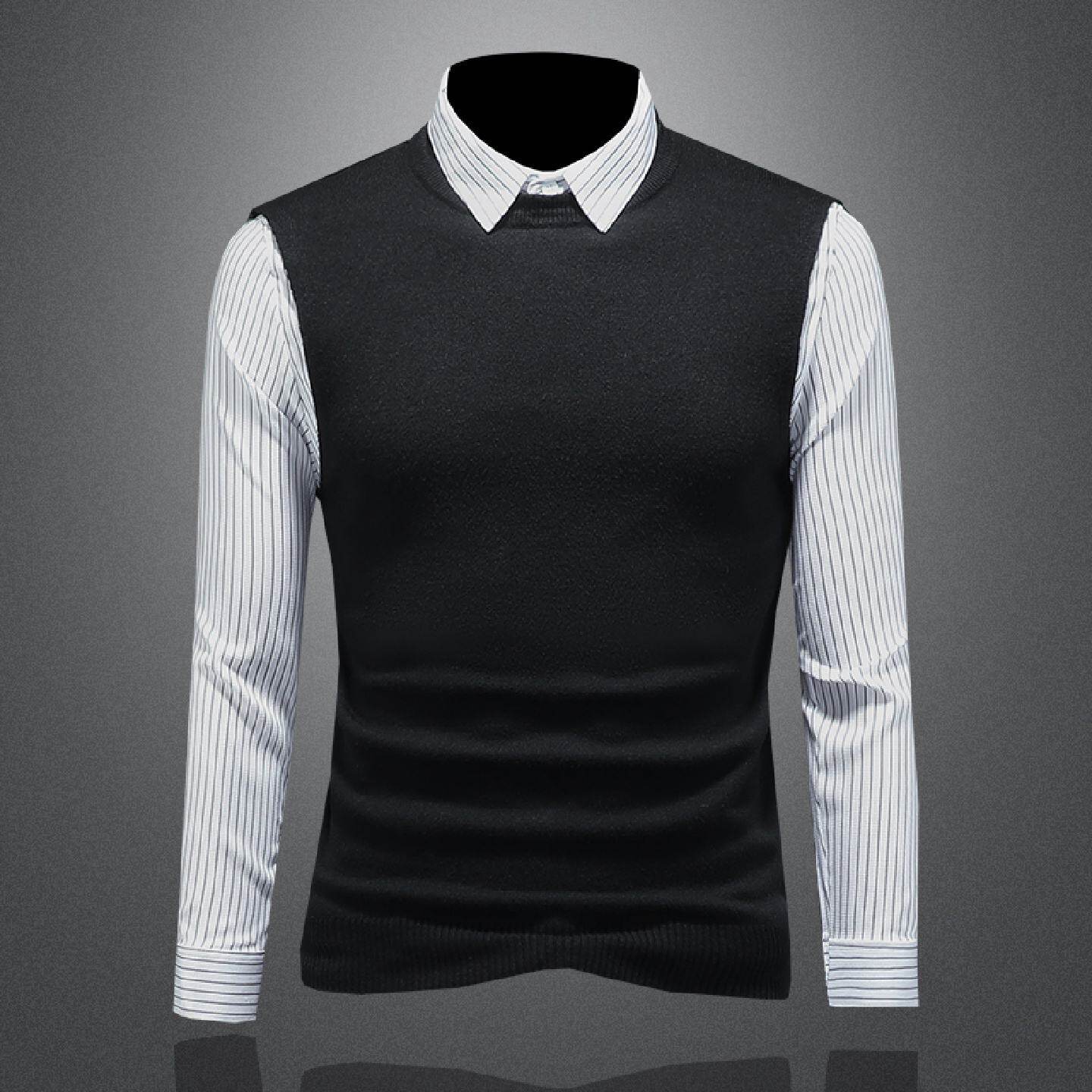 2026欧洲站衬衫男士长袖年秋冬季新款商务休闲修身假两件打底衬衣