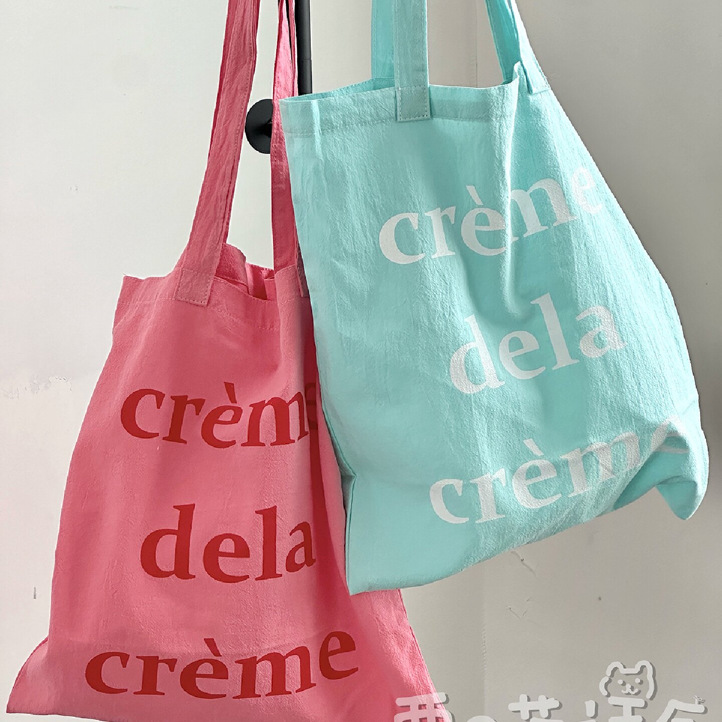 韩风字母帆布包女单肩包休闲百搭购物袋薄荷绿粉色轻便