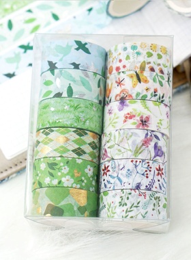 112卷套装春天小清新和纸胶带 烫金烫银绿色碎花手账贴纸手工装饰