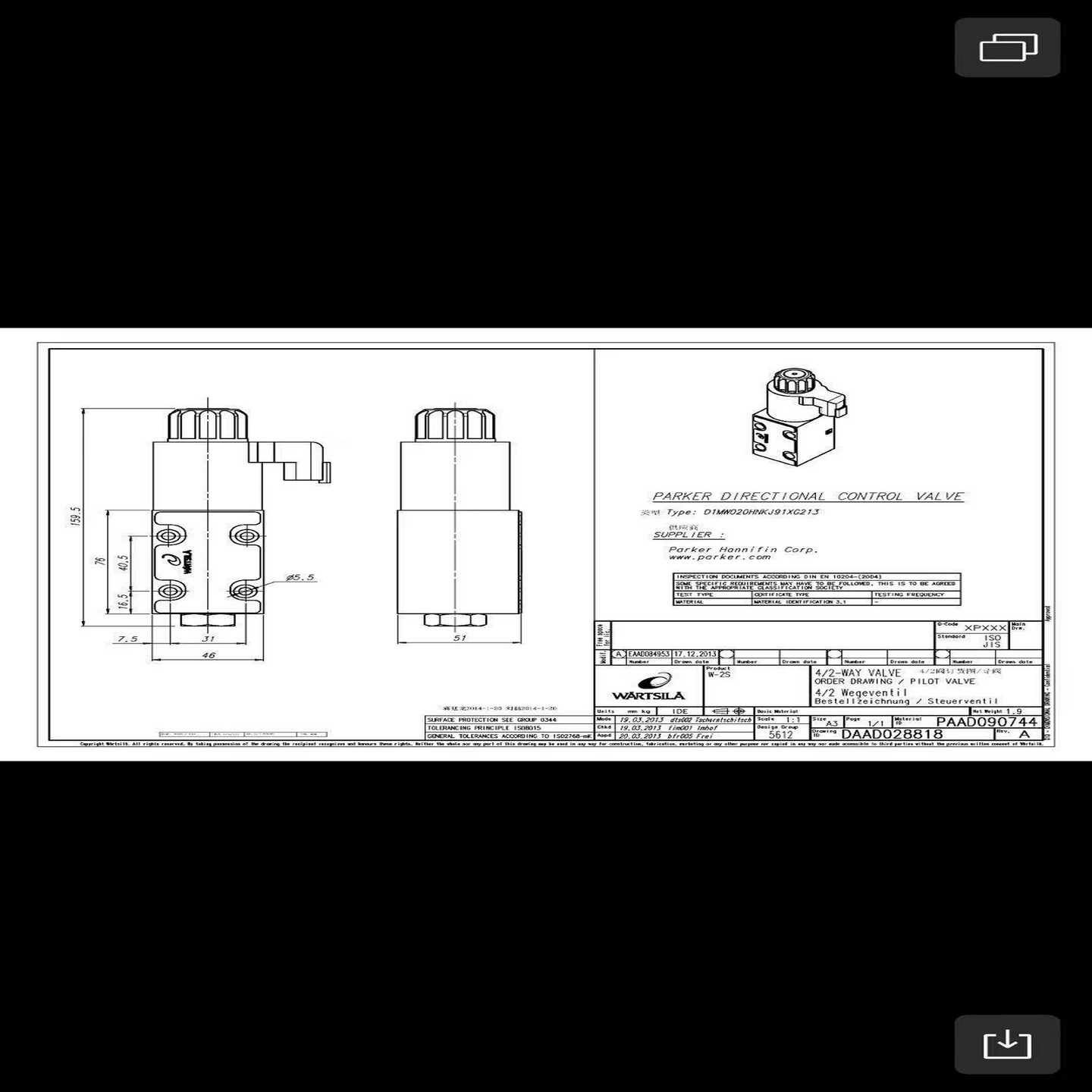 询价wigd主机电磁阀daad028818，parker，d1