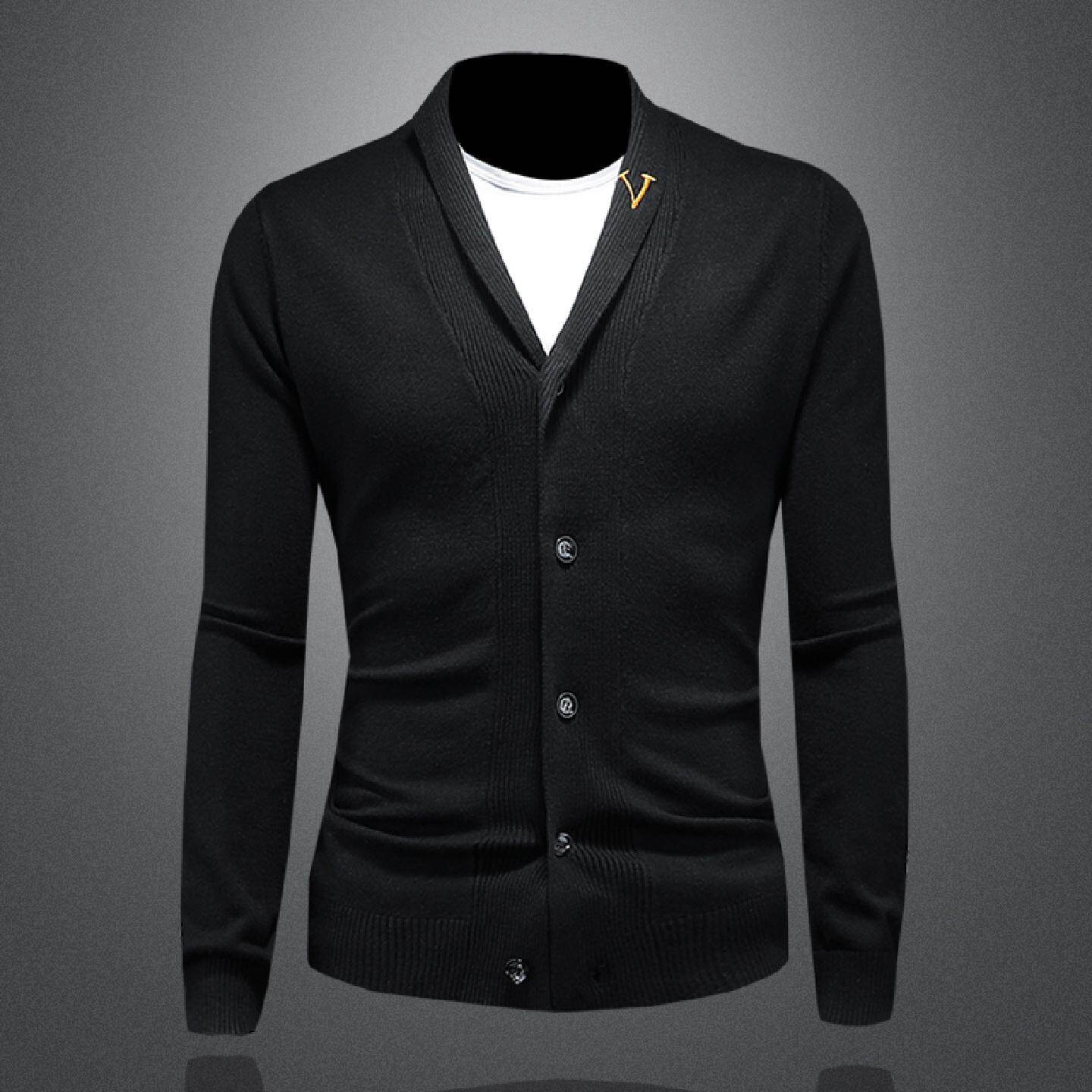 欧洲站开衫夹克毛衣男装春秋季新款韩版休闲高档针织衫西装领外套