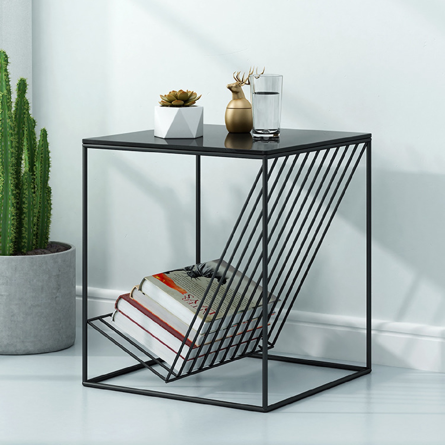 北欧黑色烤漆金属茶几铁艺床头柜边柜现代简约简易创意正方形茶几