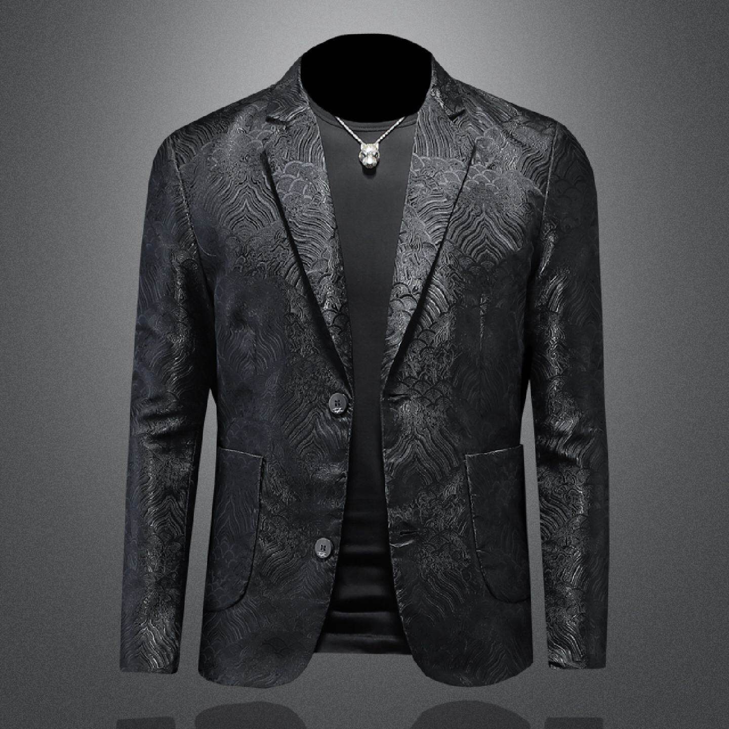 2026欧洲站刺绣西装外套男士春秋季新款修身上衣个性提花大码休闲