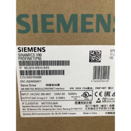 议价6SL3210-5FB10-2UF2西门子V90驱动器0.2KW200V6SL32105FB102U
