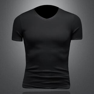 恤男短袖韩版修身夏季薄款鸡心领纯棉西装打底衫半袖领透气上衣潮