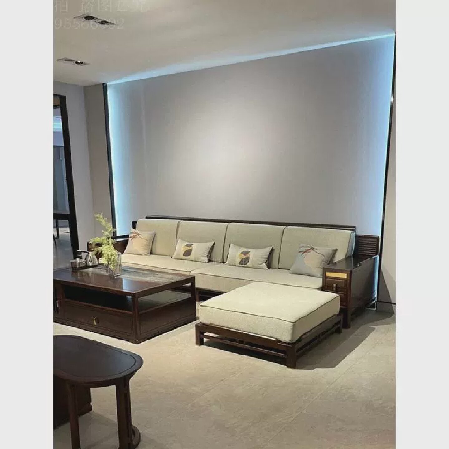 现代新中式全实木转角沙发小户型客厅简约布艺贵妃位沙发l型新款