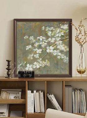 绿色花卉法式中古玄关桌面摆画客厅沙发背景墙装饰画覆古艺术壁画