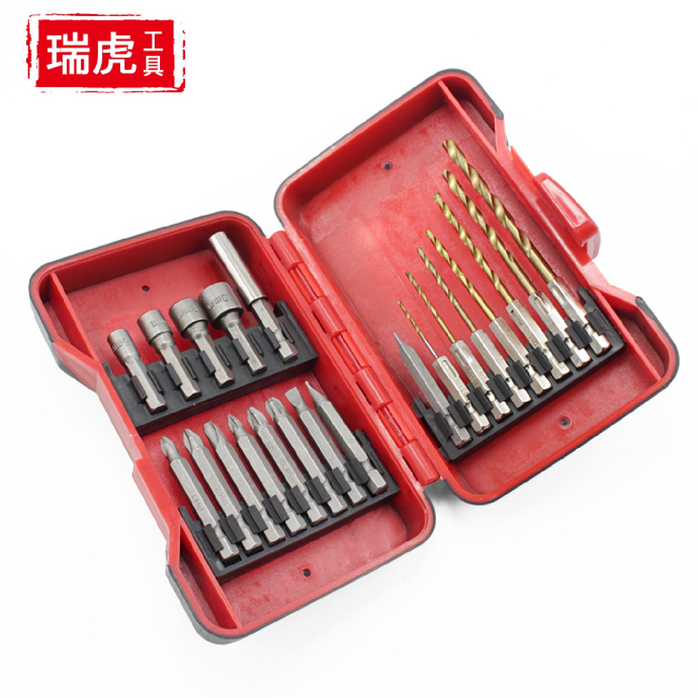 套筒批头21件套六角柄麻花钻电动螺丝批头套筒塑盒套装组合工具