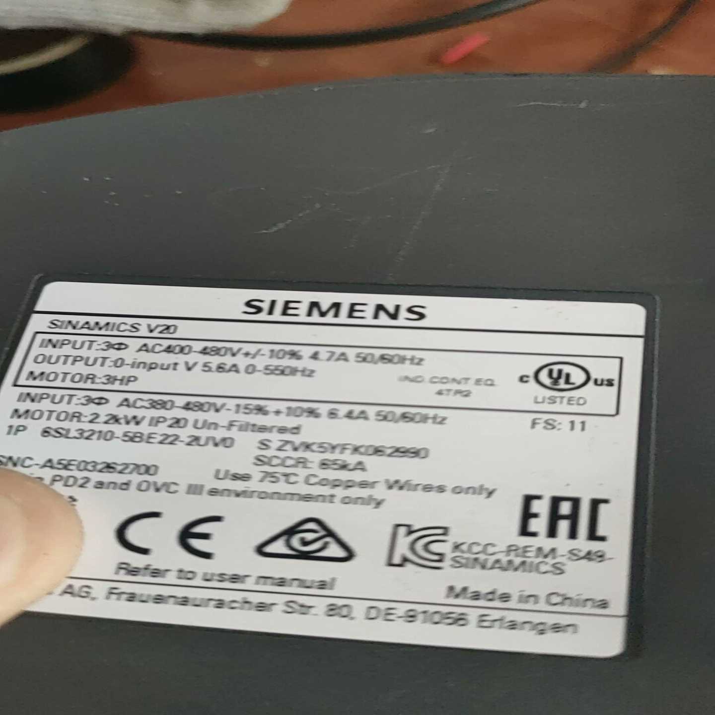 V20变频器380V2.2KW,6SL3210-5询价