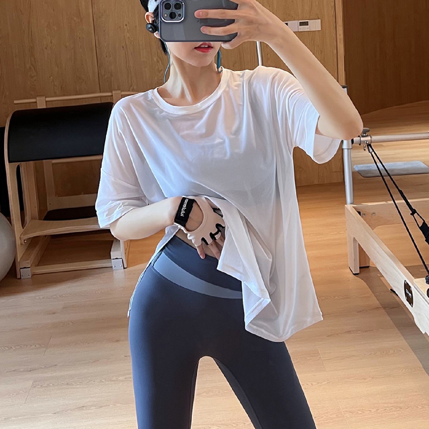 宽松网纱运动罩衫女普拉提轻薄t恤瑜伽短袖跑步健身上衣夏季