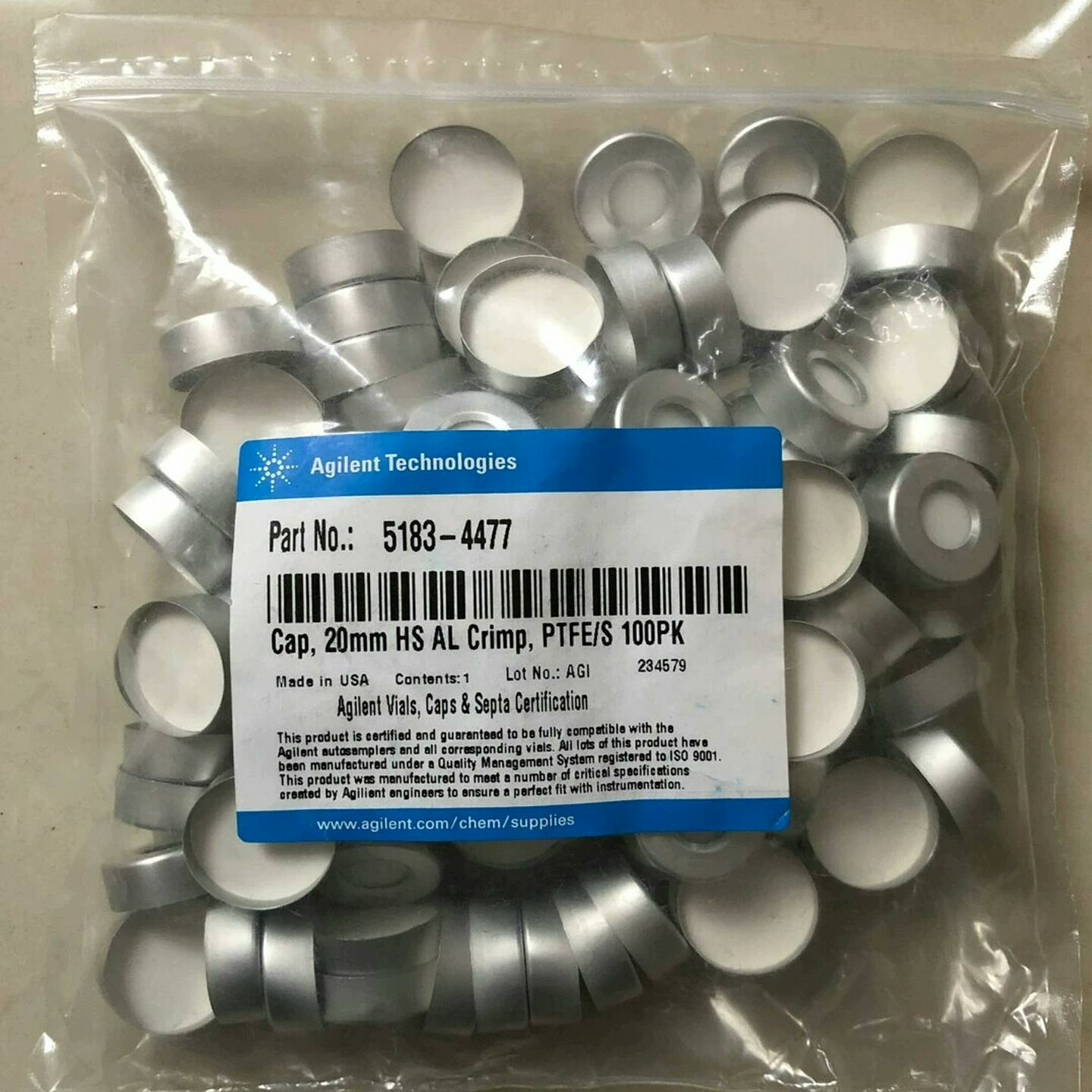 咨询-安捷伦顶空样品瓶盖，5183-4477。