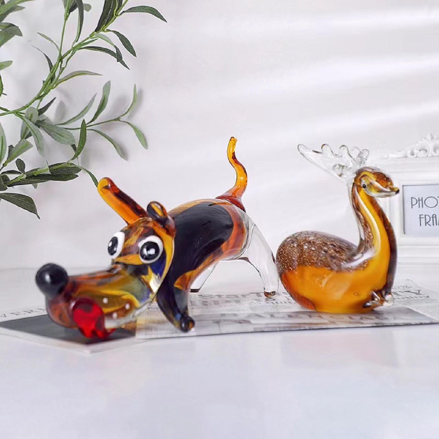 纯手工高档琉璃狗摆件梅花鹿工艺品茶几电视柜酒店样板房软装饰品