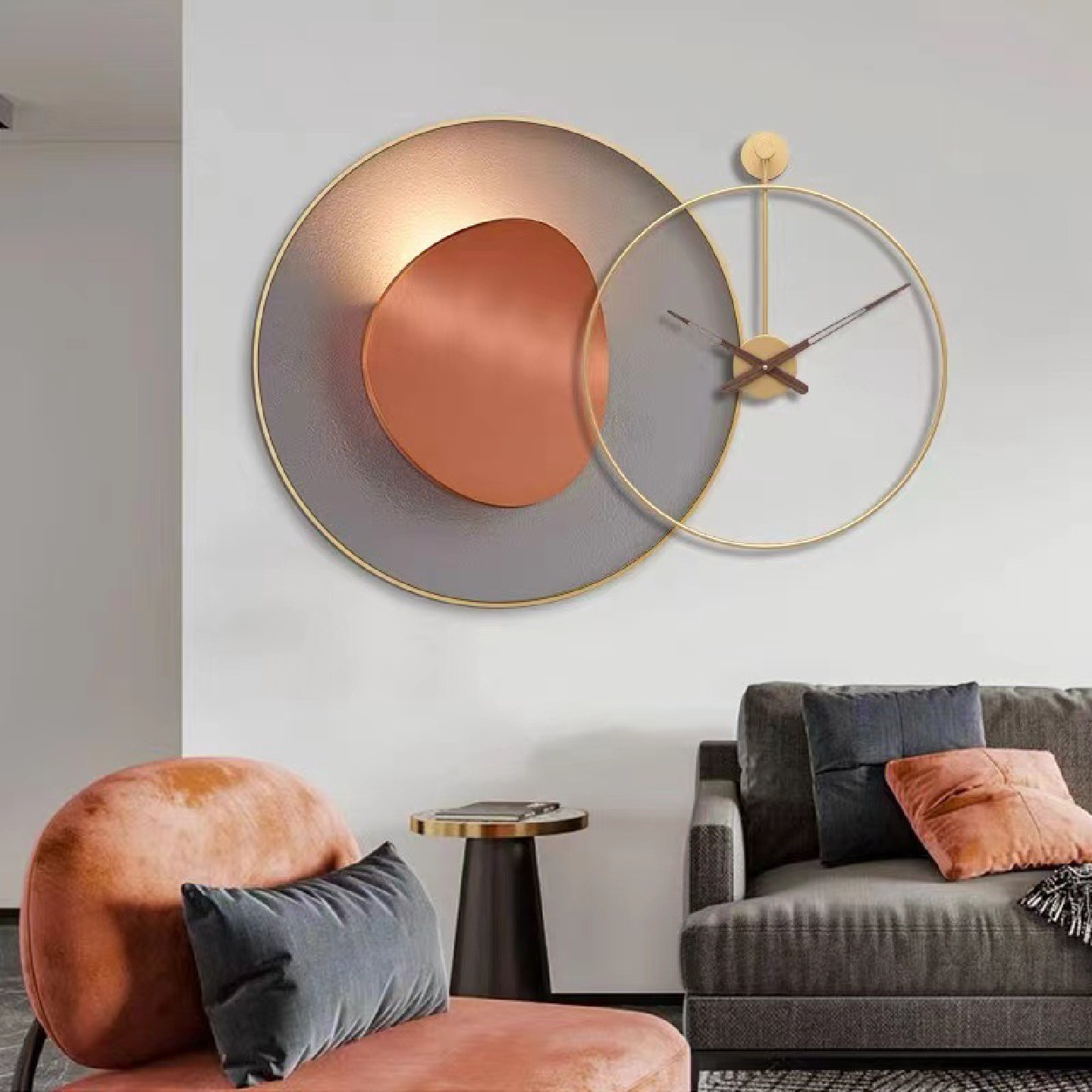 轻奢餐厅装饰画现代简约抽象圆形挂钟表组合玄关壁画客厅墙面挂画