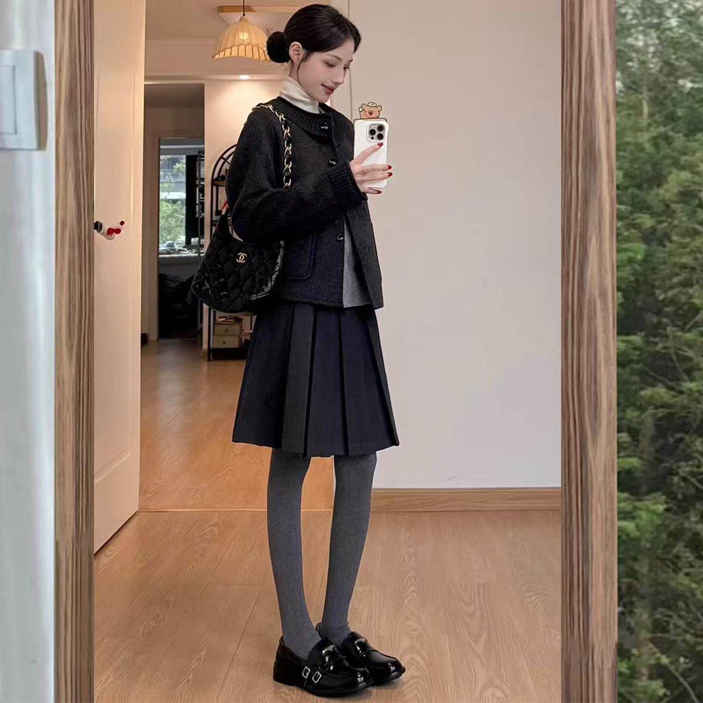 黑色毛呢半身裙女秋冬季超好看的miu系百褶中裙a字显瘦气质jk短裙