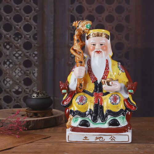 陶瓷土地公土地婆神像6寸42寸土地爷土地奶佛像摆件