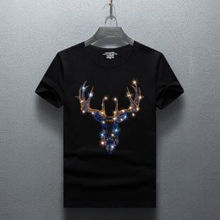 2026烫钻 T恤男夏季新款男装潮牌男士短袖衣服大码修身上衣潮