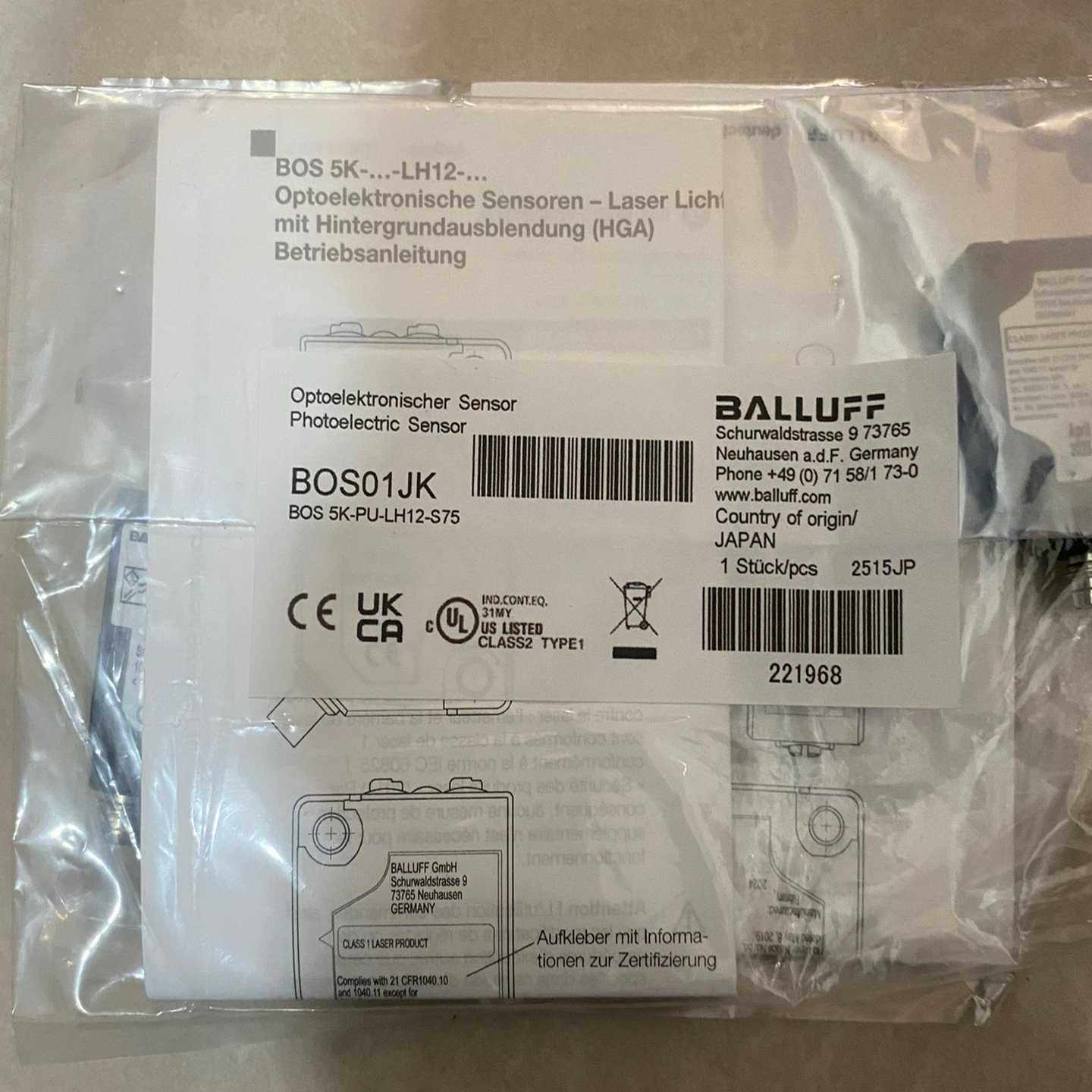 全新巴鲁夫BALLUFF光电传感器，型号BOS01JK，BO-议价