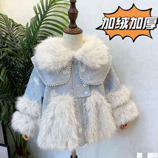 女童加绒皮草冬季加厚仿皮外套2025兔子耳朵可爱加绒加厚毛毛衣