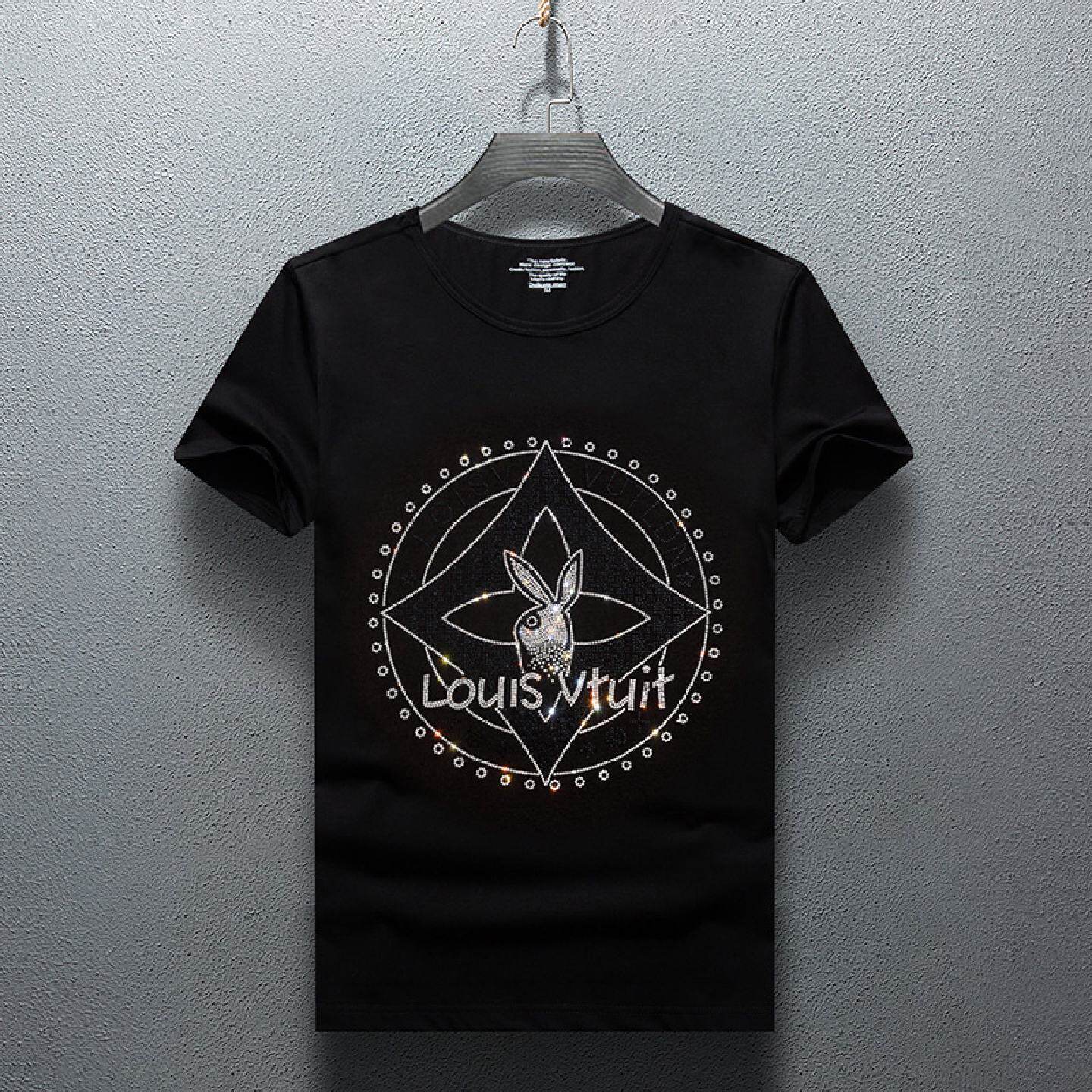 2026夏季新款休闲圆领短袖修身烫钻半袖潮男网红青年时尚百