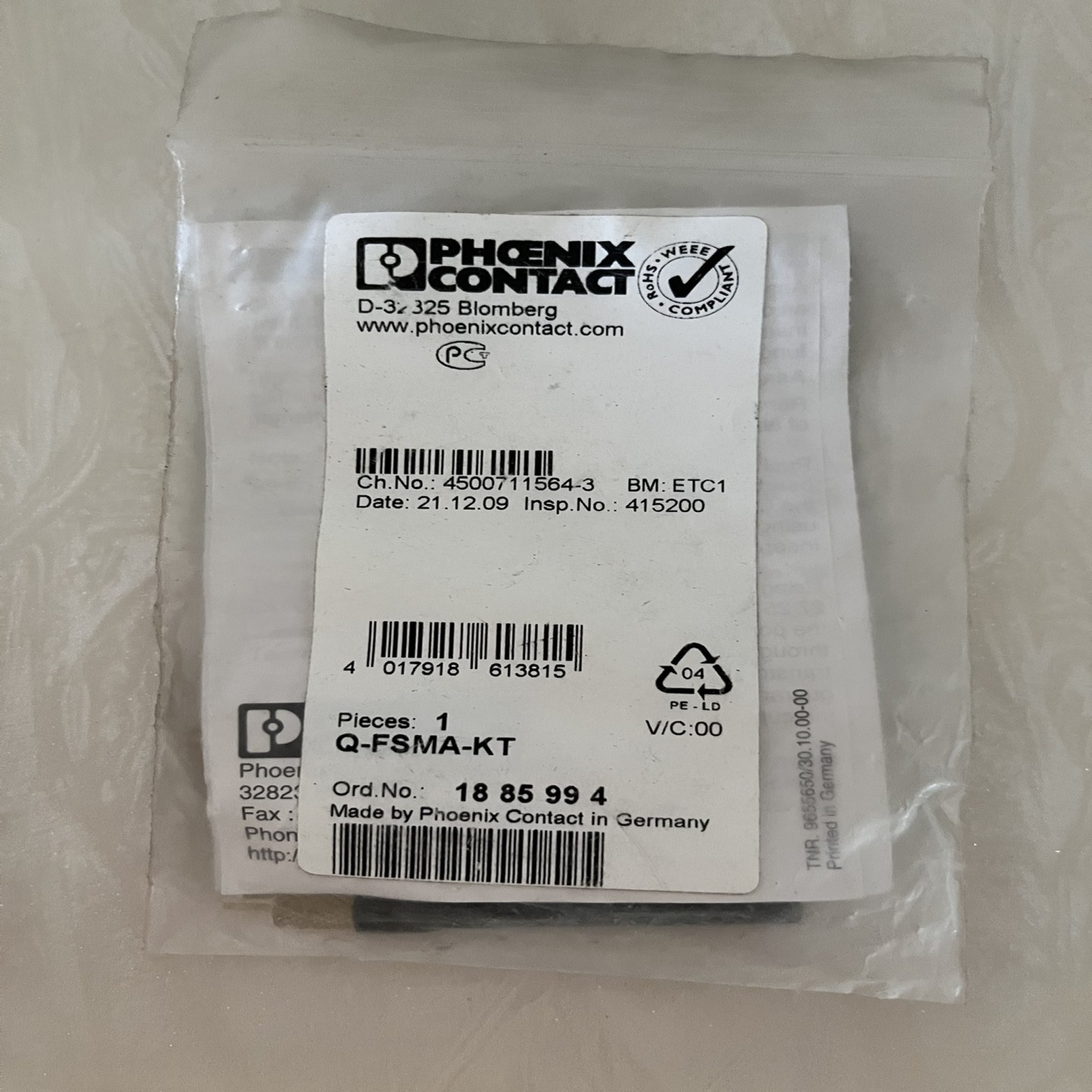 【请询价】菲尼克斯全新原装正品现货F-SMA连接器Q-FSMA-KT现