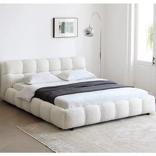 奶油风现代简约布艺双人床主卧轻奢1.8米泡芙床女生 法式