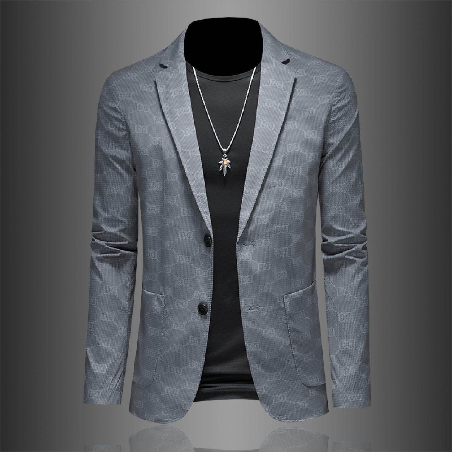 2026欧洲站字母印花西服外套男士春秋季新款轻奢高端休闲潮流西装