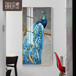 饰画竖版 入户玄关晶瓷装 孔雀晶瓷画走廊过道挂画入户玄关画批发
