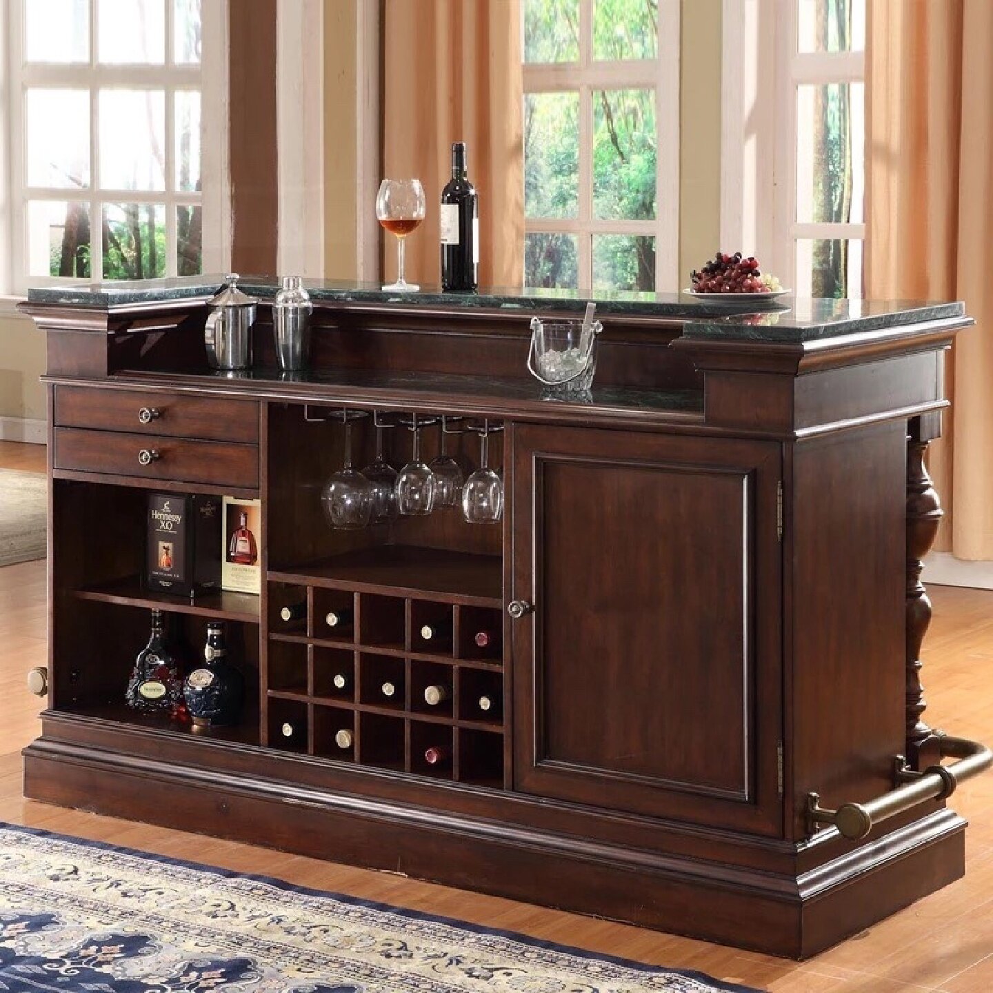 美式复古实木酒柜欧式大理石吧台桌家用隔断吧台酒店收银台定制