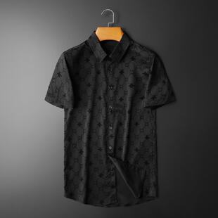 休闲夏装 高级感痞帅那不勒斯植绒衬衣男士 上衣潮流 衬衫 欧洲站短袖