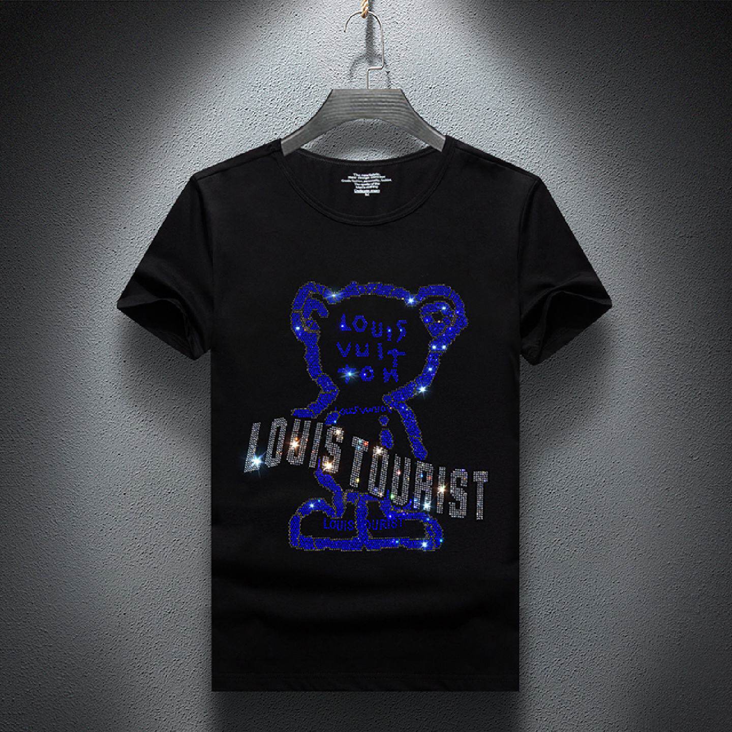 2026新款欧货潮牌短袖恤男镶钻夏季宽松圆领烫钻半袖男上衣体恤潮