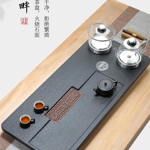 全自动一体带电磁炉烧水壶石盘石头家用大茶台 天然乌金石茶盘套装